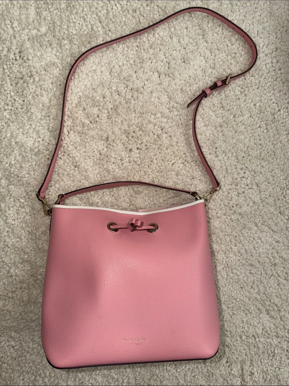 kate spade Pink Pebbled Leather Crossbody Bucket Bag